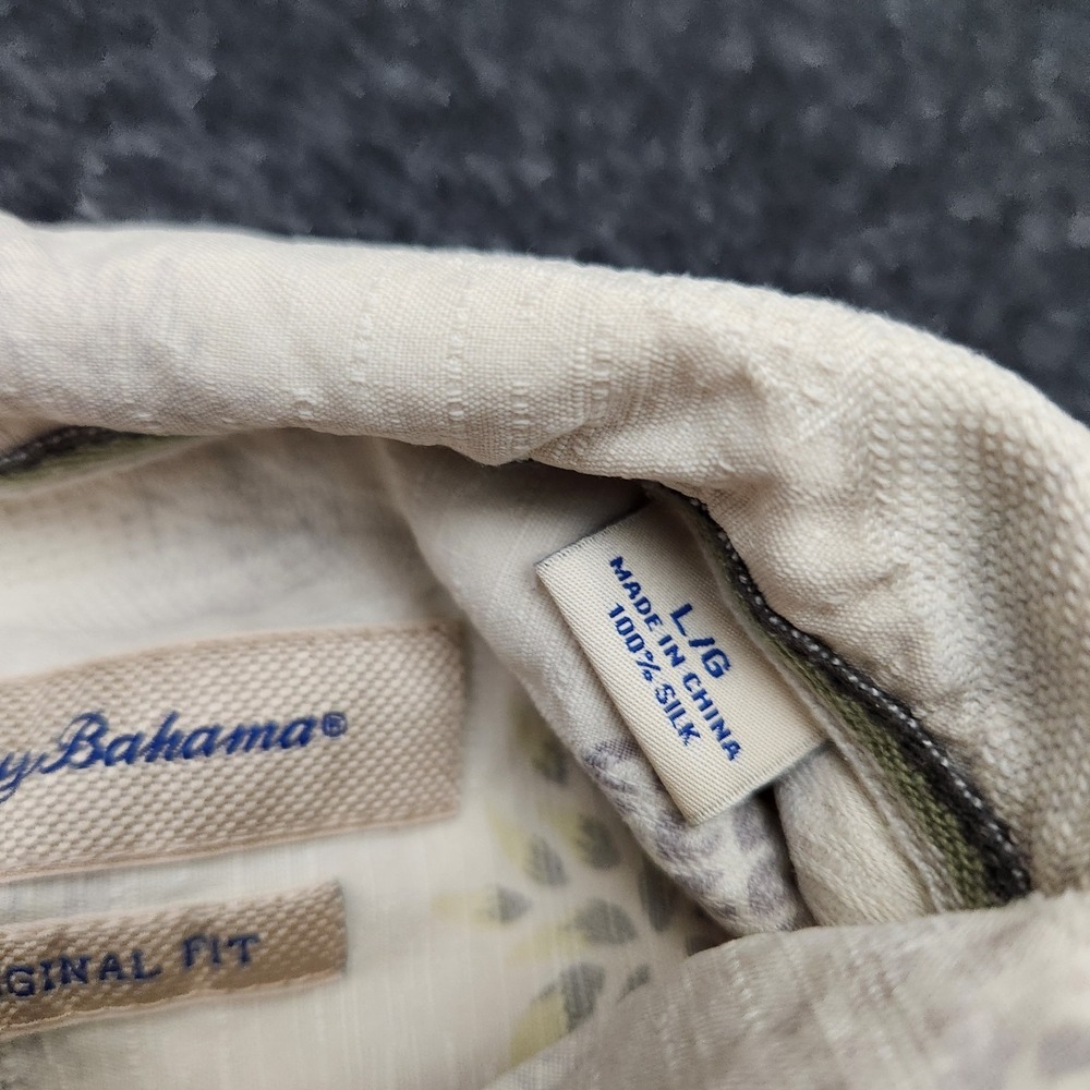 Tommy Bahama Mens Large Ivory Tropical Pineapple 100% Silk Button Front Shirt * - Picture 8 of 12